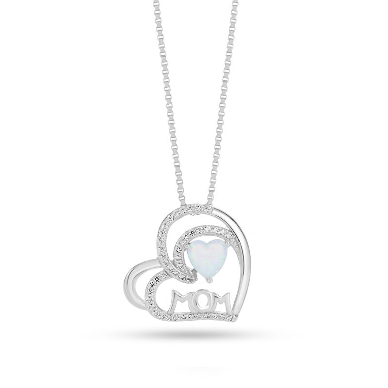 Created Opal and Created White Sapphire Mom Heart Pendant in Sterling Silver image number null
