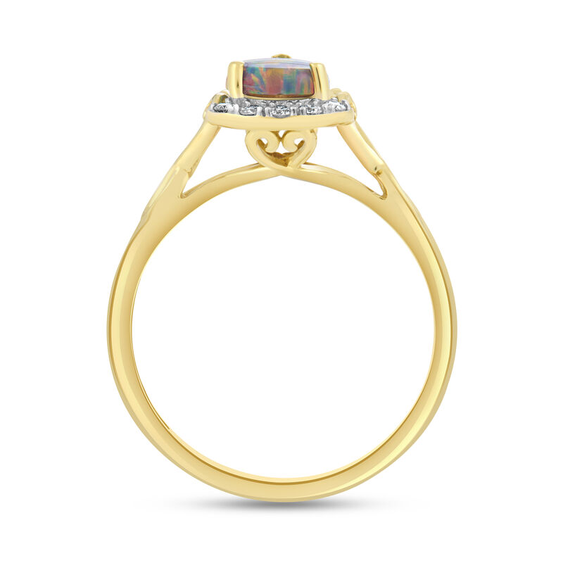 Pear Shape Created Opal & Lab Grown Diamond Swirl Heart Ring in 10k Yellow Gold image number null