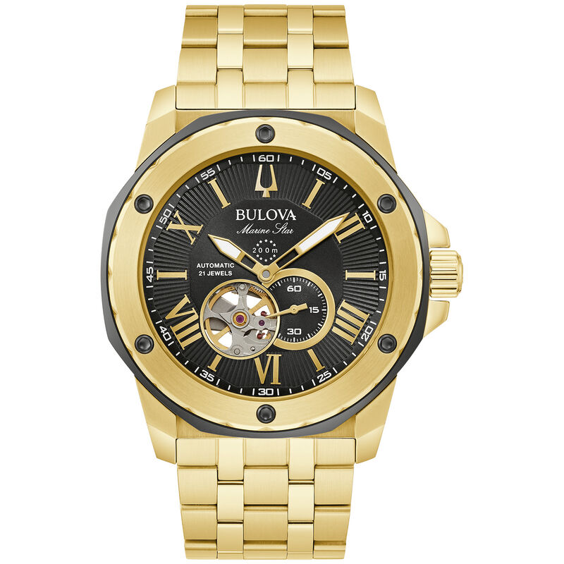 Bulova Men's Gold Plated Stainless Steel Marine Star Watch 98A273 image number null