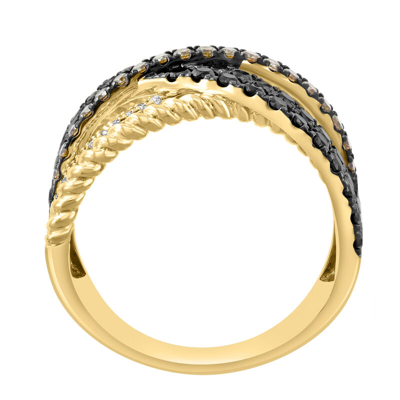 EFFY .97ctw. Diamond White Black Espresso Crossover Fashion Ring in 14k Yellow Gold image number null