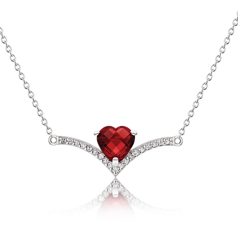 Diamond Point & Ruby Heart Necklace in Sterling Silver image number null