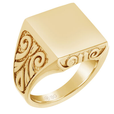 Satin Top and polished Sides Signet Ring 16.5x14.8mm in 10k Yellow Gold