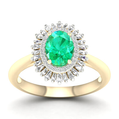 Oval Emerald & Diamond Ballerina Ring in 10k Yellow Gold