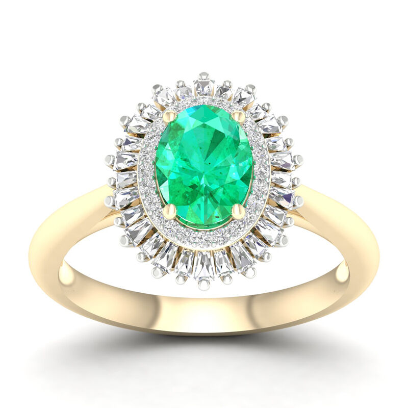 Oval Emerald & Diamond Ballerina Ring in 10k Yellow Gold image number null