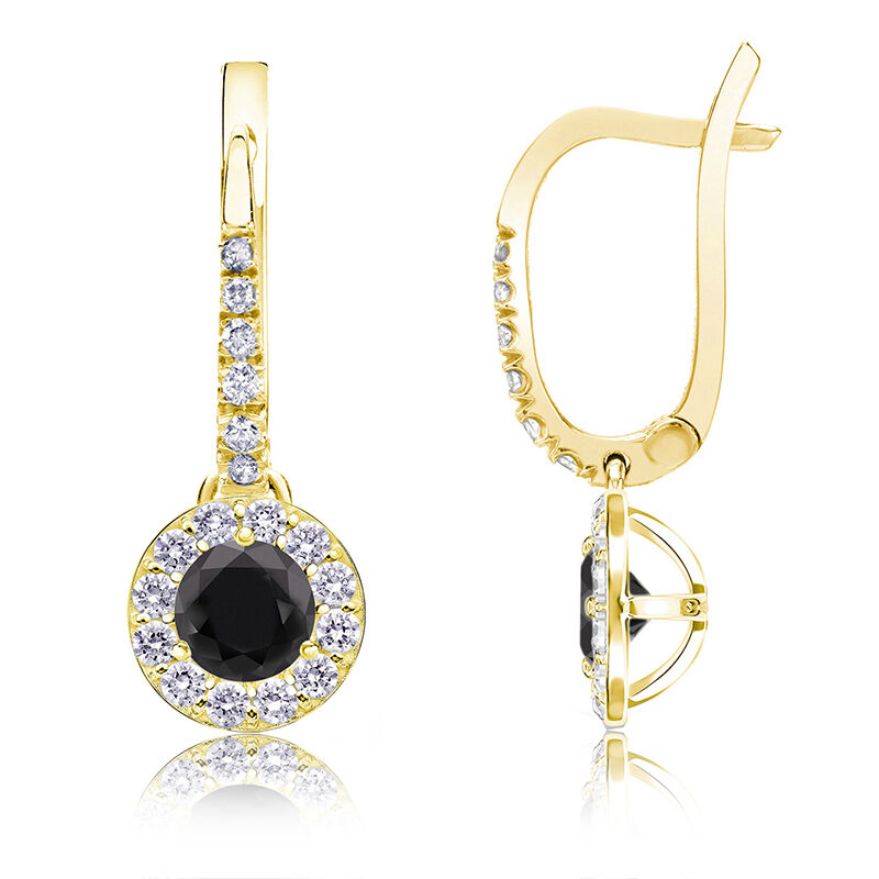 Black Diamond Halo ½ct. Drop Earrings in 14k Yellow Gold image number null