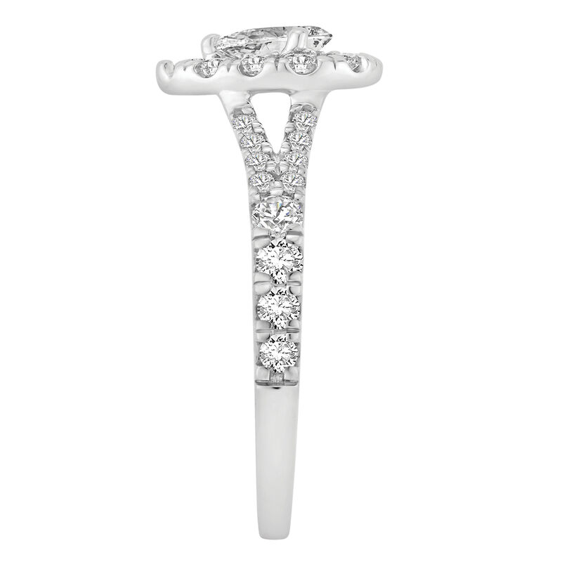 Pear Lab Grown Diamond 1ctw. Split Shank Halo Engagement Ring in 14k White Gold image number null
