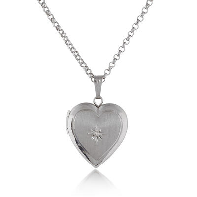Diamond Heart Locket in Sterling Silver with 18" chain