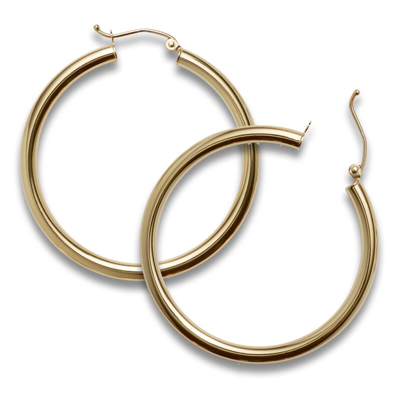 Polished Hoop 3x40mm Earrings in 14k Yellow Gold image number null