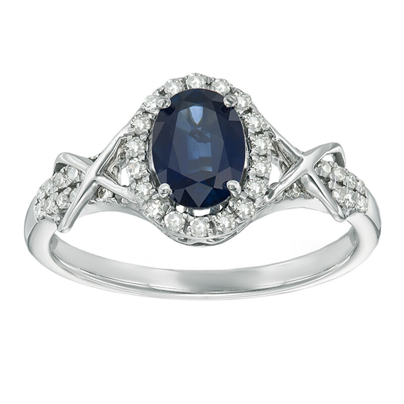 Sapphire & Diamond Halo Ring in 10k White Gold image number null