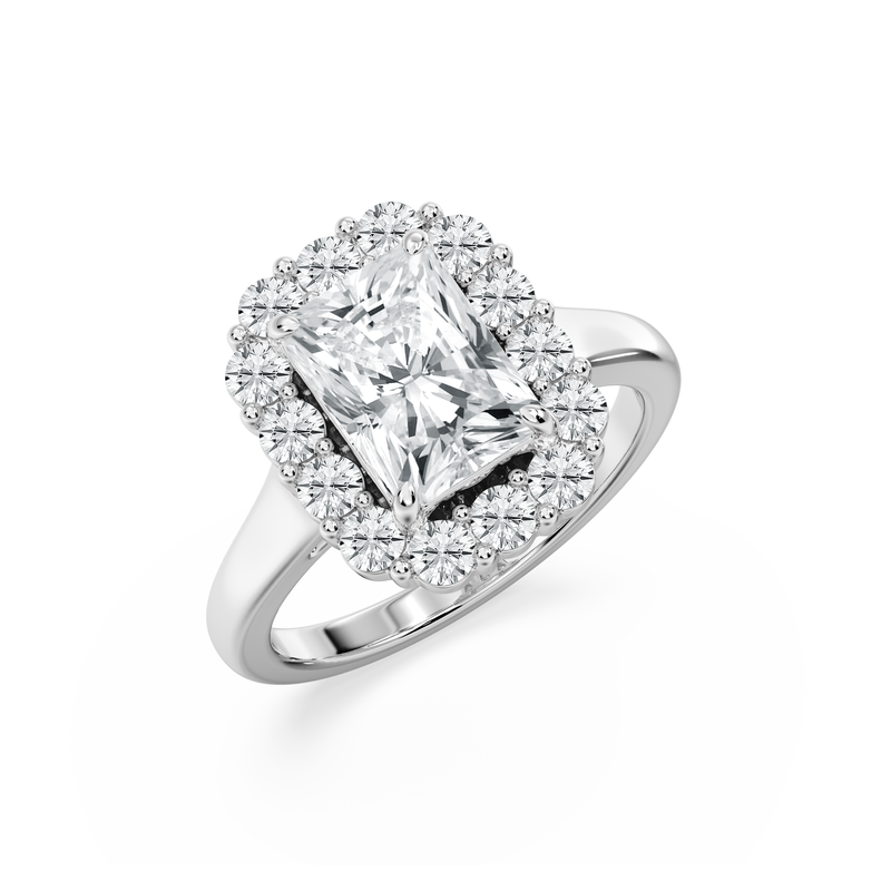 Radiant Lab Grown Diamond 4ctw. Halo Engagement Ring in 14k White Gold image number null