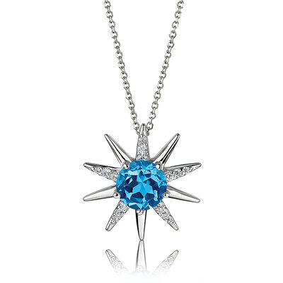 Blue Topaz & Diamond Star Pendant in 10k White Gold