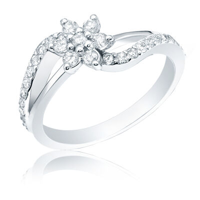 Diamond 1/2ct. Flower Fashion Ring in 14k White Gold