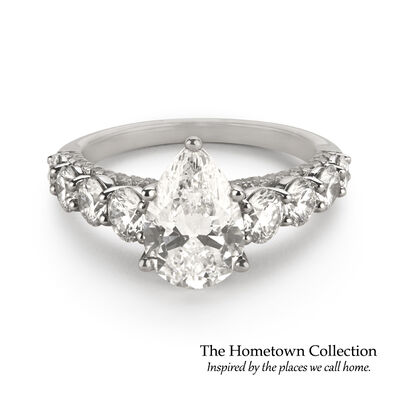 Cleveland Pear-Shaped Lab Grown 3.75ctw. Diamond Cathedral Engagement Ring in 14k White Gold