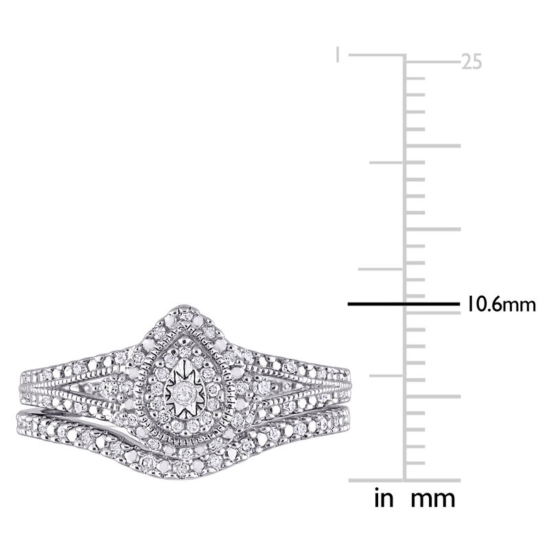 Brilliant-Cut 1/4ctw Diamond Pear Shaped Cluster Bridal Set in Sterling Silver image number null