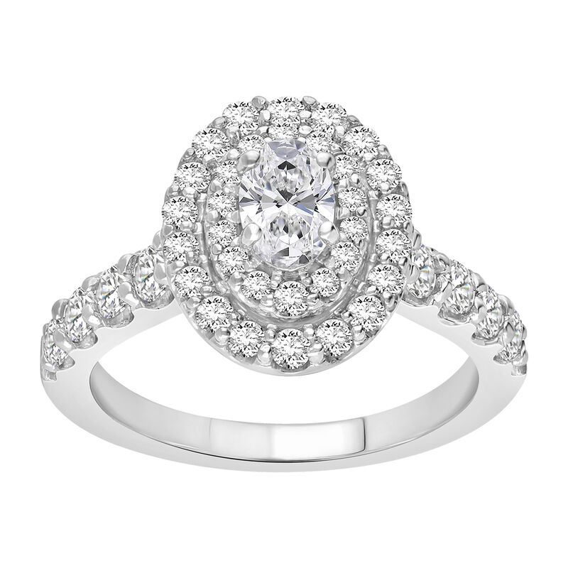 Oval Lab Grown Diamond 1 1/2ctw. Double Halo Engagement Ring in 14k White Gold image number null
