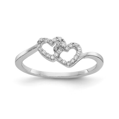 Diamond Double Interlocking Heart Promise Ring in Sterling Silver