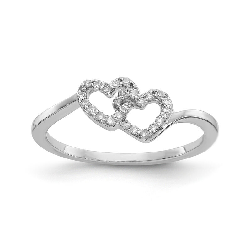 Diamond Double Interlocking Heart Promise Ring in Sterling Silver image number null