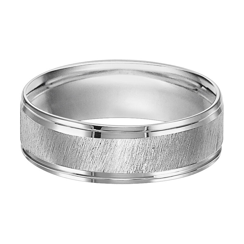 8MM Steel Brushed Men's Band with High Polished Edge Detail in 14k White image number null