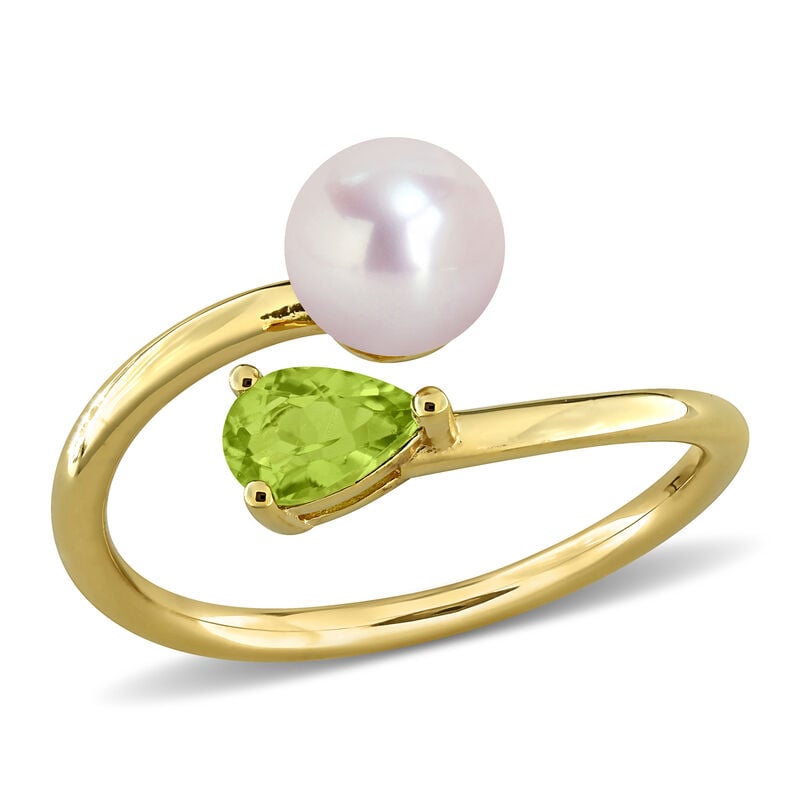 Peridot & Freshwater Cultured Pearl Ring in Gold Plated image number null