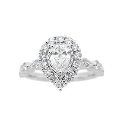 Piper. 1ctw. Pear-Shaped Diamond Halo Engagement Ring in 14K White Gold