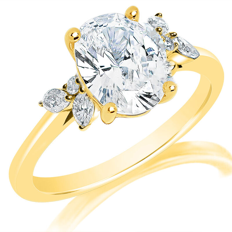 Oval-Cut Lab Grown 2ctw. Diamond Fancy Halo Engagement Ring in 14k Yellow Gold image number null