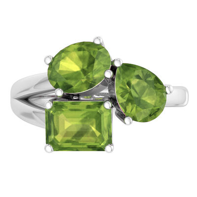 Martha Stewart Peridot Three Stone Cluster Ring in Sterling Silver