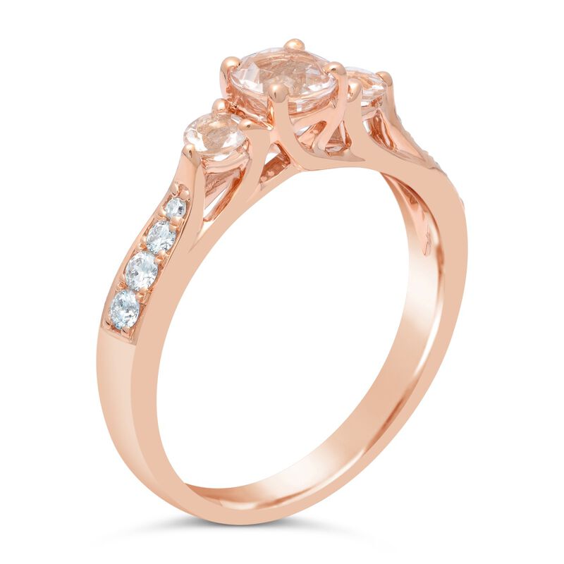 Morganite Three Stone Ring in 10k Rose Gold image number null