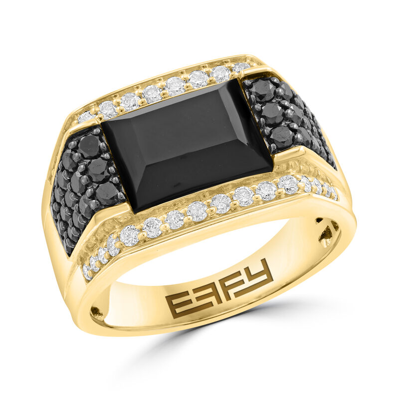 EFFY Men's Onyx & Black White Diamond Ring in 14k Yellow Gold image number null