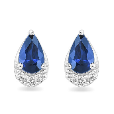 Pear-Shaped Sapphire & Diamond Earrings in 10k White Gold