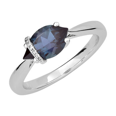 Chatham Flame Created Alexandrite Ring in 14k White Gold