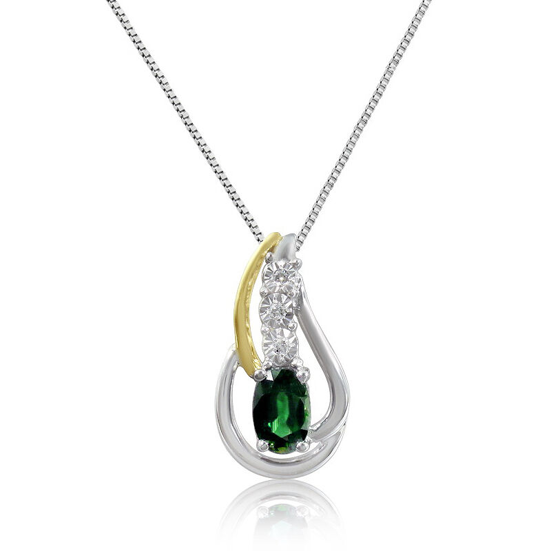 Emerald & Diamond Twist Oval Pendant in 10K White and Yellow Gold image number null