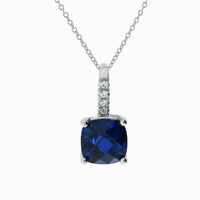 Cushion-Cut Created Sapphire and Diamond Pendant in 10k White Gold image number null