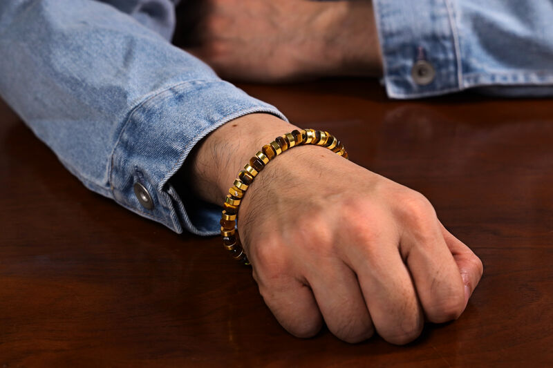 Tiger's Eye Bracelet in Gold Tone Ion Plated Stainless Steel image number null