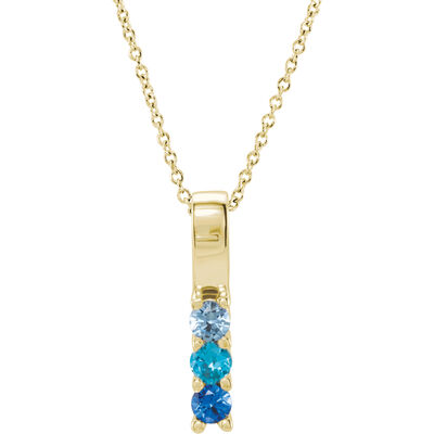 3-Stone Family Vertical Bar Pendant in 10k Yellow Gold