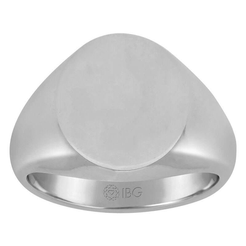 Oval Satin Top Signet Ring 16x16mm in 14k White Gold  image number null
