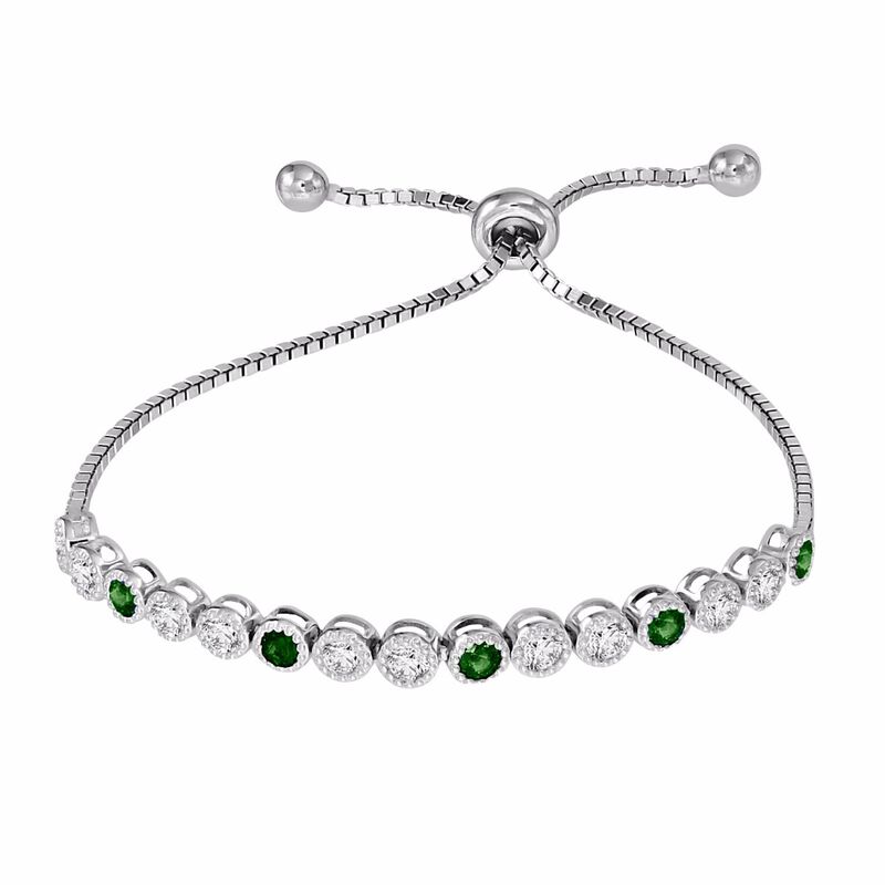Emerald & White Zircon Bolo Bracelet in Sterling Silver image number null