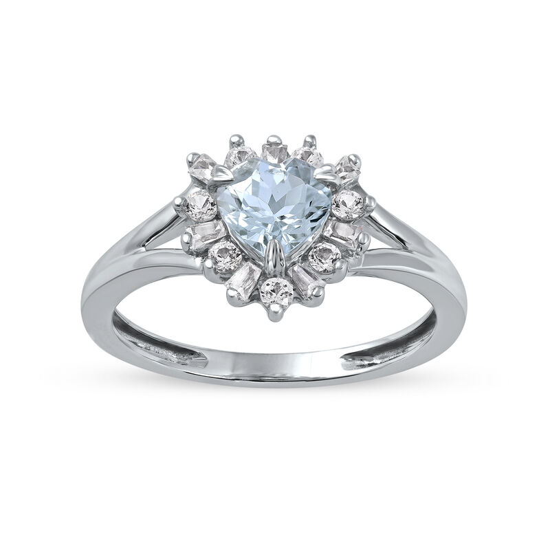 Aquamarine & Created White Sapphire Heart Ring in Sterling Silver image number null