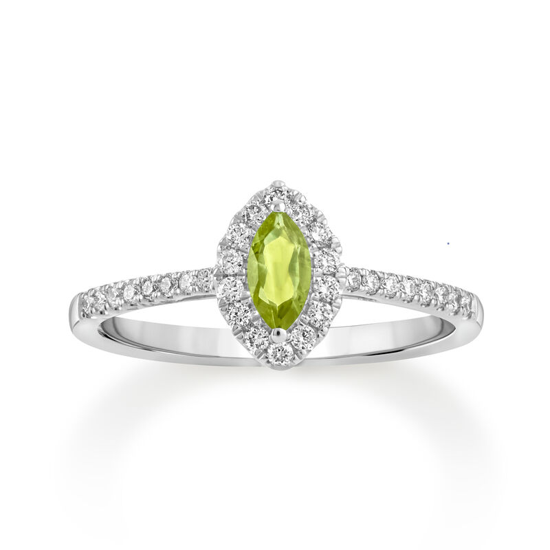 Marquise Peridot Halo Lab Grown Diamond Ring in Sterling Silver image number null