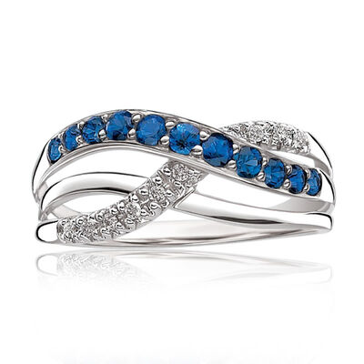 Sapphire & Diamond Crossover Ring in 10k White Gold