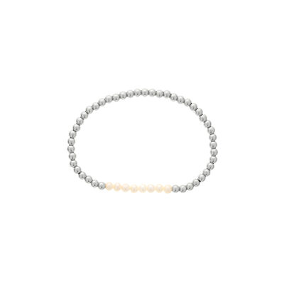 Pearl Birthstone Beaded Bracelet in Sterling Silver