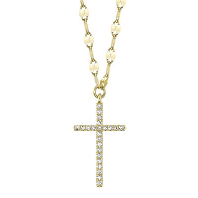 Diamond Cross Sparkle Chain Pendant in 14k Yellow Gold