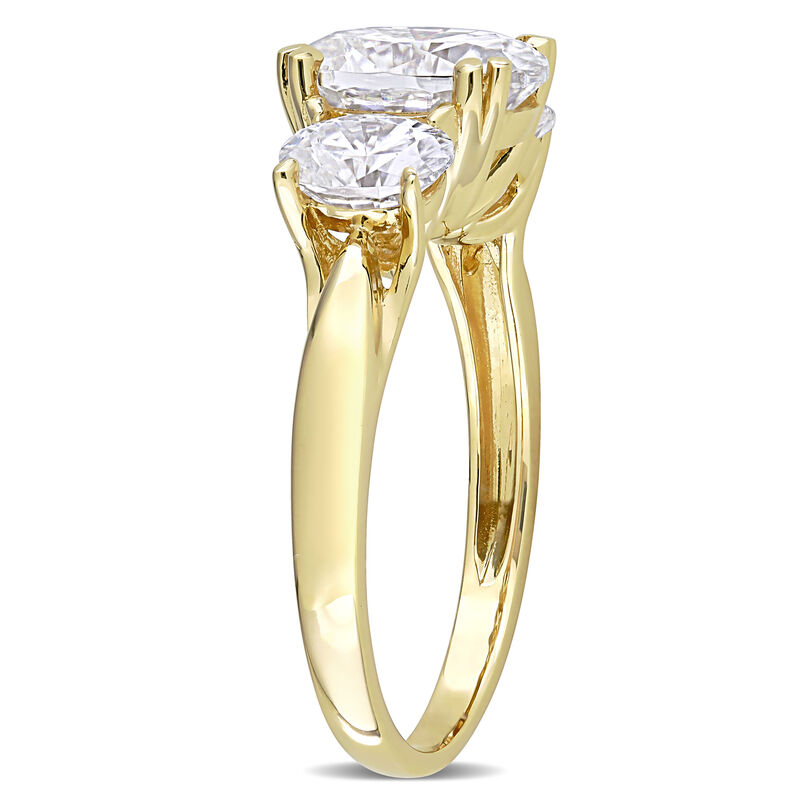 Oval Cut Created White Moissanite 3-Stone Ring in 10k Yellow Gold image number null