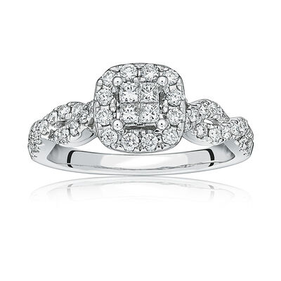 Calla. Princess-Cut Quad Diamond Twist Engagement Ring in 14k White Gold