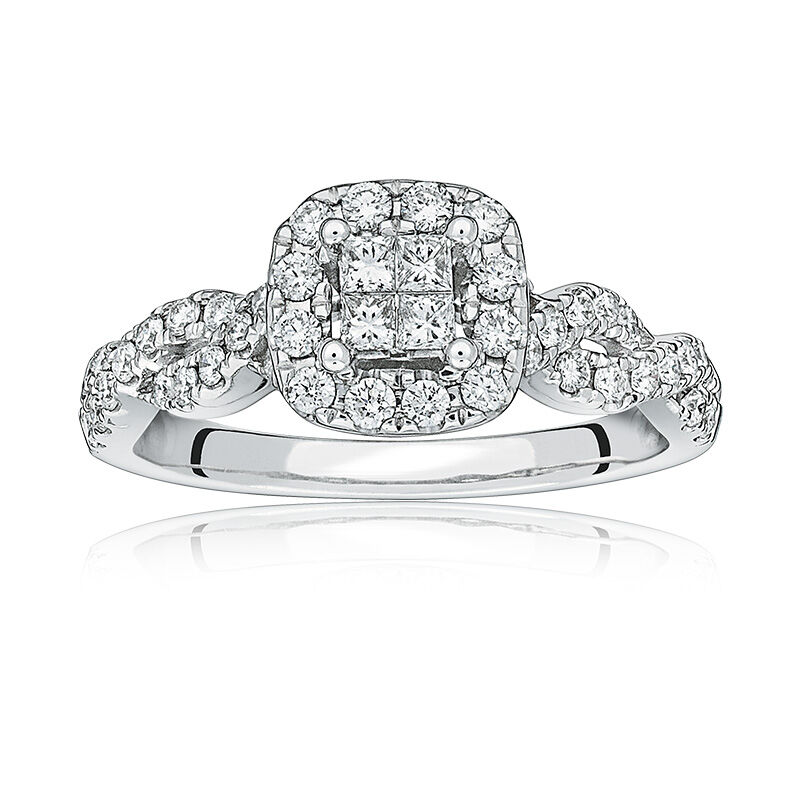 Calla. Princess-Cut Quad Diamond Pavé Twist Engagement Ring in White Gold image number null