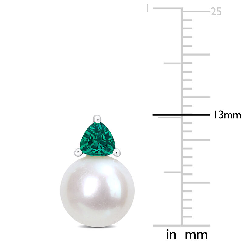 Created Emerald & Freshwater Cultured Pearl Stud Earrings in 10k White Gold image number null