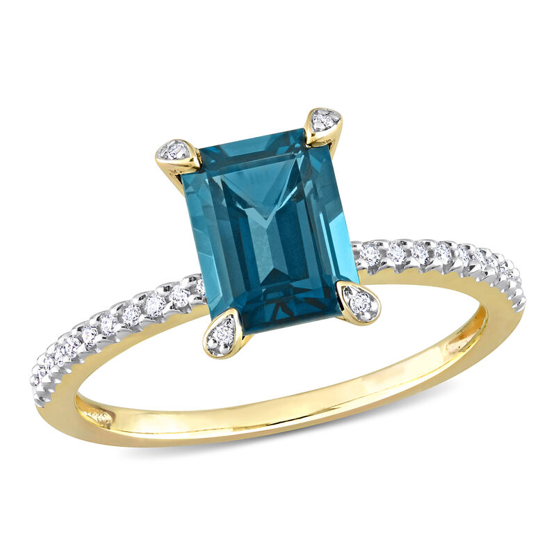 Emerald-Cut London Blue Topaz Gemstone Engagement Ring in 14k Yellow Gold image number null