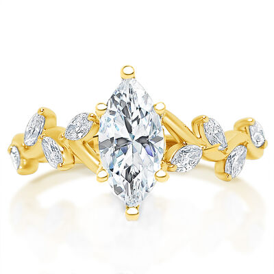 Marquise-Cut 1 1/2ctw. Diamond Leaf Engagement Ring in 14k Yellow Gold