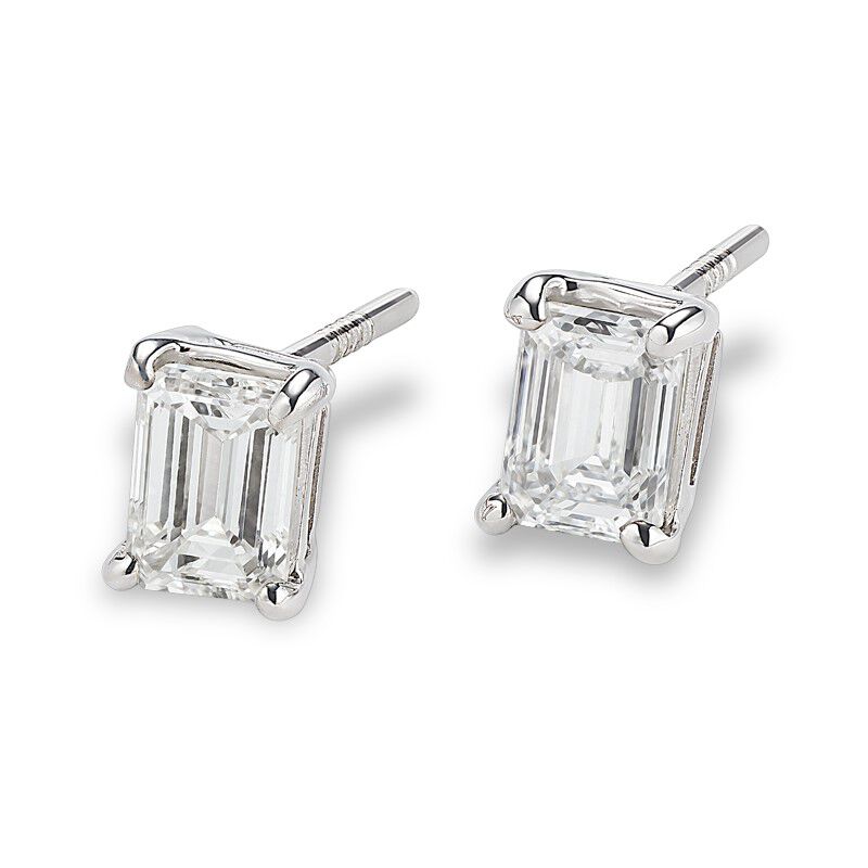 Lab Grown 2ct. Diamond Emerald-Cut Stud Earrings in 14k White Gold image number null