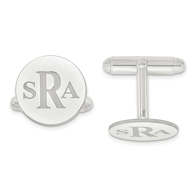 Recessed Letters Circle Monogram Cuff Links in Sterling Silver (up to 3 letters) image number null