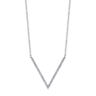 Shy Creation 0.12 ctw V-Shape Diamond Necklace in 14k White Gold